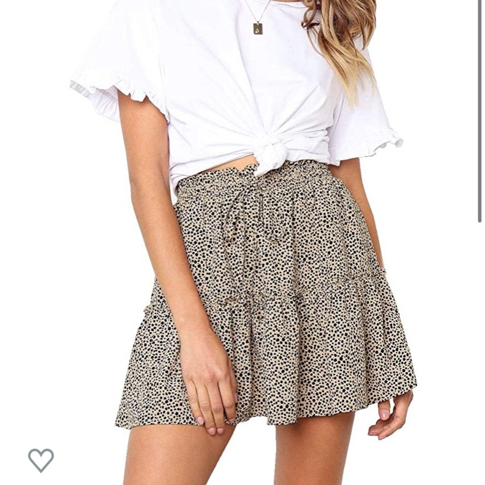 High waisted ruffle leopard drawstring skirt